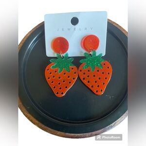 Strawberry Glitter Drop Earrings NEW